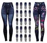 Enimay Women's Jean Look Leggings Tights Pants Floral Design Fashion Rips Ripped