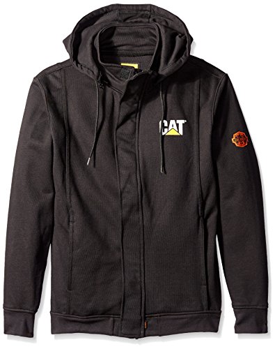 Caterpillar Flame Resistant 14.5 oz  Full Zip Sweatshirt With Removeable Hood, FR Black, Large