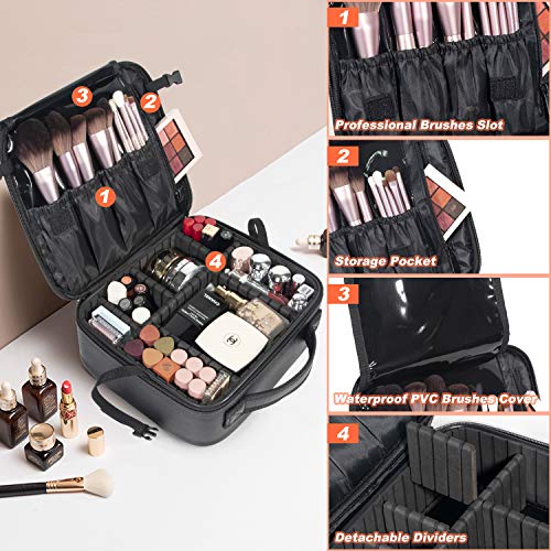 Makeup Bag,WDLHQC Travel Makeup Organizers and Storage Case,Portable Make up Bag Organizer Cosmetic Train (Black) - Thumbnail 2
