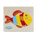 LandFox Toy,Baby Kids Wooden Cute Fish Puzzle Training Toy