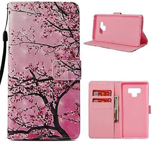 Galaxy Note 9 Case (6.4"), 3D Relief PU Leather Wallet Flip Cover with Credit Card Slot and Kickstand Magnetic Folio Case for Samsung Galaxy Note 9-2018 Newest Released (Cherry Tree)