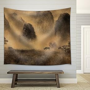 Yellow Fog and Chinese Mountain - Fabric Wall Tapestry Home Decor - 51x60 inches