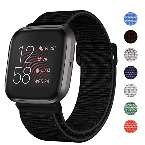 HAPAW Nylon Bands Compatible with Fitbit Versa/Versa 2, Soft Adjustable Breathable Sport Replacement Strap Band Accessories Wristband Women Man for Versa Smartwatch