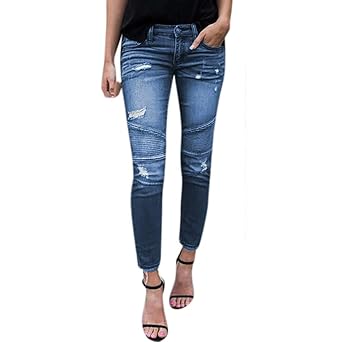 Storerine Frauen Stretch Skinny Jeans mit löchern Hight Waist elastische Denim Stretch Jeans Länge Slim Fit Bootcut Pants Bla
