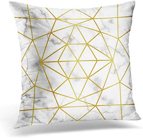 XuLuo Throw Pillow Covers Case White Abstract Pattern with Gold Geometric Artdeco on Marble Beautiful Decorative Pillowcase Cushion Cover for Sofa Bedroom Car 18 x 18 Inches