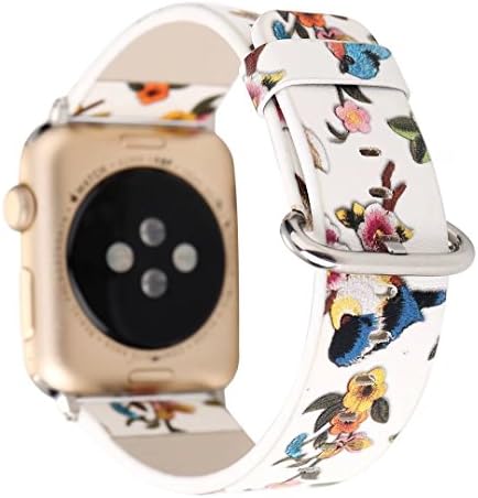 Apple Watch 38mm Band Floral Pattern Printed Smart iWatch Band, Winso Leather Flower Replacement iPhone Strap for Women Men fits Apple Watch Series 3/2/1 (Flower &amp; Bird,White, 38mm)