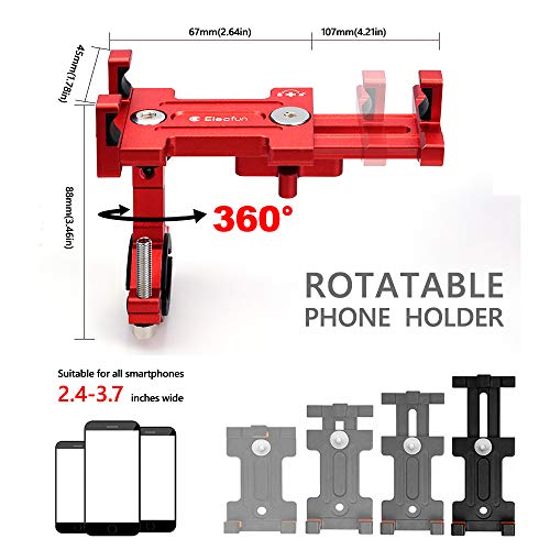 ELECFUN Bike Phone Mount, 360° Rotation Aluminum Phone Holder for Bicycle, Motorcycle, Adjustable Handlebar Rack for iPhone X 8 7 6 | Plus, Galaxy S9 S8 S7 | Plus, All 2.4"-3.7" Wide Phones