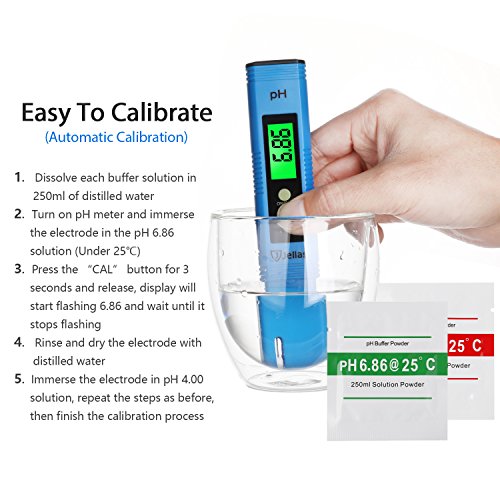 Digital pH Meter, Jellas PH-02 High Accuracy 0.01 Resolution pH Tester / pH Checker for Water Quality Test - Auto Calibration / ATC Function / Back Light LCD Display (Blue)