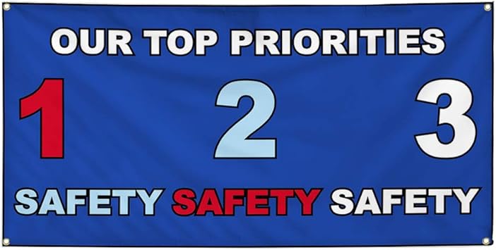 Amazon Com Vinyl Banner Sign Our Top Priorities Safetybluewhite