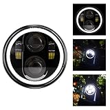 TRUCKMALL 5.75 inch LED Headlight Halo DRL Bulb Light Kit Set for Harley Davidson Street Bob Super Wide Glide Low Rider Night Rod Softail Custom Iron 883 Dyna Indian Scout Triumph Motorcycle Black