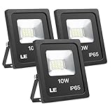 LE Outdoor LED Flood Lights, IP65 Waterproof, 100W Halogen Bulb Equivalent, 10W 800LM, 6000K Daylight White, 100° Beam Angle, Balck, for Home, Backyard, Patio, Garage and More, Pack of 3