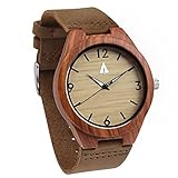 Treehut Redwood Men's Wooden Watch – Genuine Leather Strap - Miyota Quartz Mo...