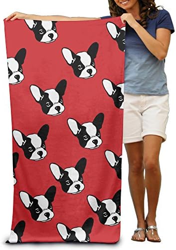Dog Seamless Pattern With French Bulldog Red Bath Towels Beach Towels Pool Towels Adults Soft Absorbent