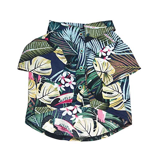 SUPOW Pet Hawaiian Breeze Camp Shirt, Dog Polo Sunscreen T Shirts, Sun Protection Lightweight Cute for Small to Medium Puppy Cool Summer Custom Vest (Blue, L)