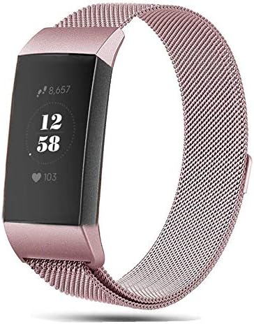Deyo Milanese Bands Compatible Fitbit Charge 3/Charge 3 SE Women Men Advanced Fitness Tracker Stainless Steel Metal Replacement Accessories Strap Wristbands Small Large
