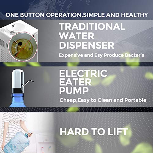 Water Bottle Pump USB Charging Universal Electric Water Bottle Dispenser Improved Portable Electric Water Pump Water Tower for Bottle Universal 2-5 Gallon Water Jug Pump by SunnyHome