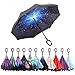 ELOVTOP Inverted Umbrella, Windproof Cars Double Layer Folding Reverse Umbrella (Star Sky)