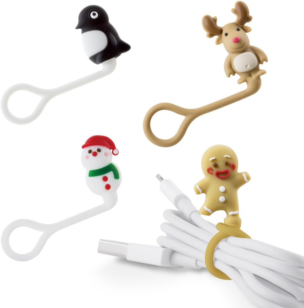 Bone Style Q Cord Tie, Multi-Purpose Silicone Reusable Cable Ties, Cute Cartoon Character Elastic Rubber Cable Organizer Management Zip Wire Strap Wrap - Set A