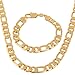 24k Yellow Gold Filled Figaro Chain Men's Necklace+Bracelet Jewelry Set GF Jewelry 12mm Width(24