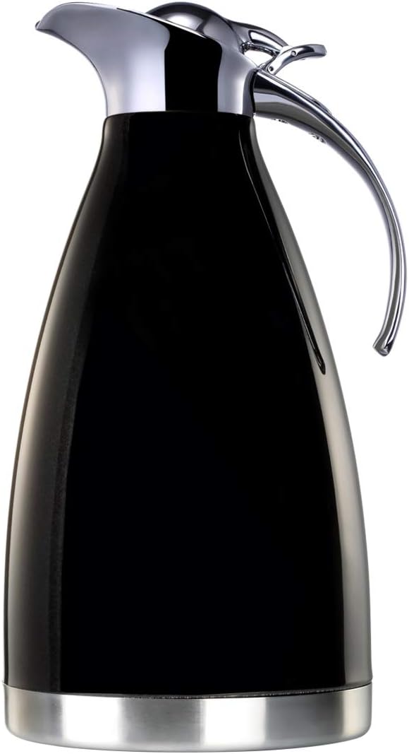 EAMATE Thermal Coffee Carafe, 68 Oz (2 Liter) Stainless Steel Vacuum Insulated Thermos, Double Walled Heavy Duty, 24hrs Heat & Cold Retention (Black)
