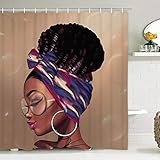 African American Shower Curtain Afro Girl Shower Curtain with 12 Hooks, African Woman with Afro Chic Hairstyle Shower Curtain, Afrocentric Lady Shower Curtain, Waterproof & Durable