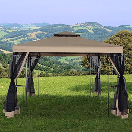 Homevibes 10′ x 10′ Gazebo for Patio Outdoor Canopy Party Tent Large Waterproof Meta ...