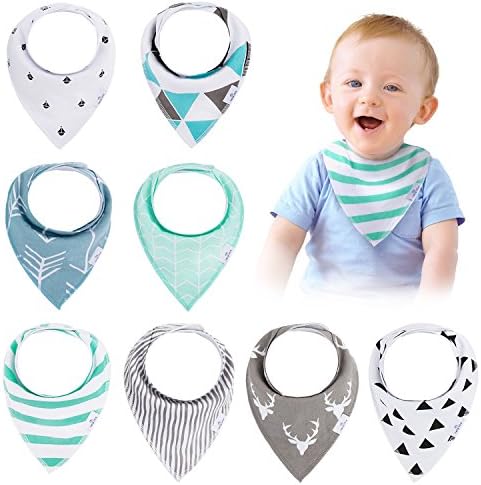 Baby Bandana Drool Bibs(8-Pack Set) - Unisex Stylish Design for Boys &amp; Girls, Highly Absorbent Soft 100% Organic Cotton With Adjustable Snaps For Teething/Drooling/Feeding, Perfect Baby Shower Gift