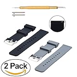 RANDONQuick Release Silicone Watch Bands Soft Rubber Watch Strap for Smart Watch,Pack of 2 (Black/Smoke Gray, 18)
