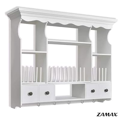 ZAMAX Antique Style Wooden Wall Cabinet with Drawers and Shelves