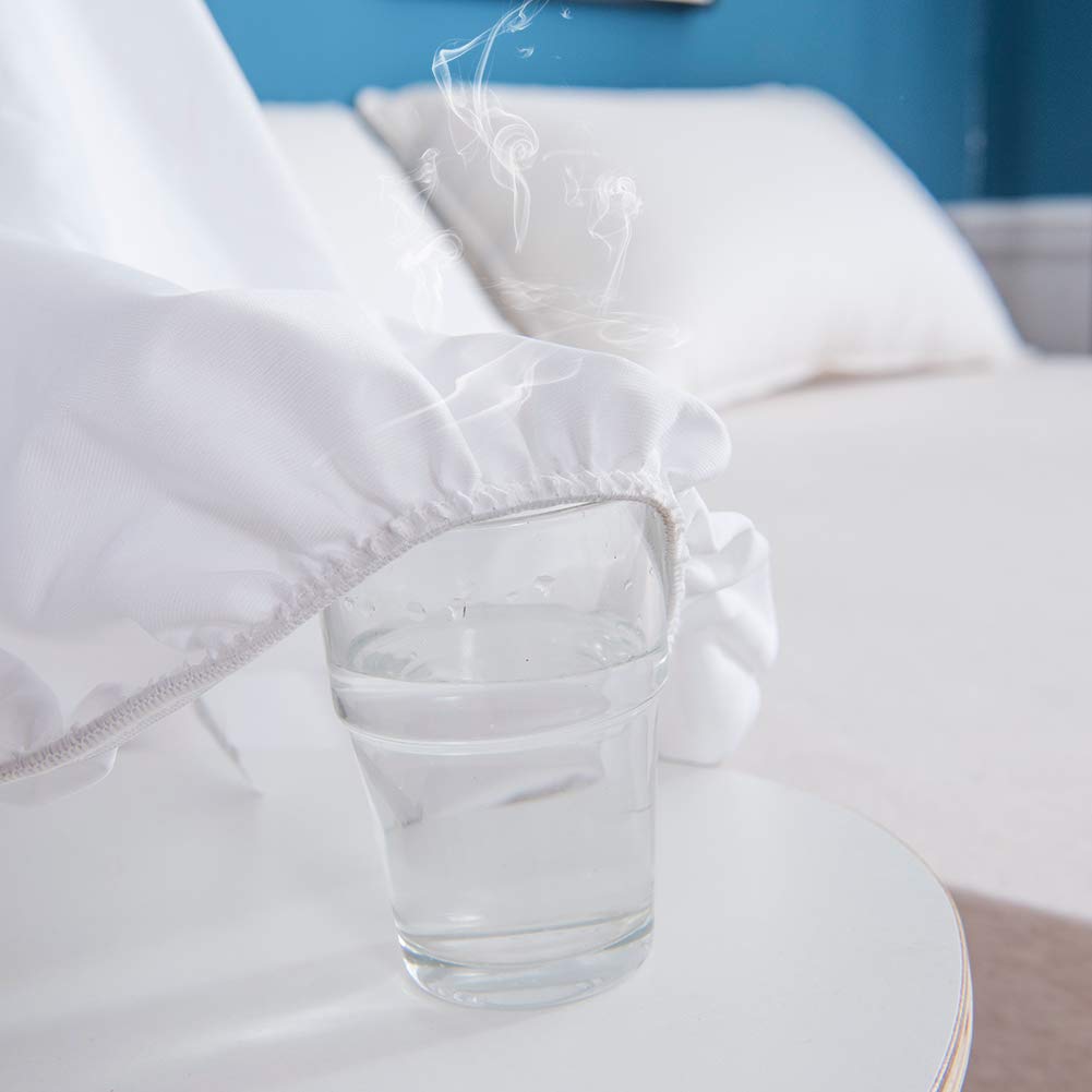 MH MYLUNE HOME Waterproof Mattress Protector Breathable Mattress Pad Cover Stretches up to 13inches Deep Pocket (White, Twin)