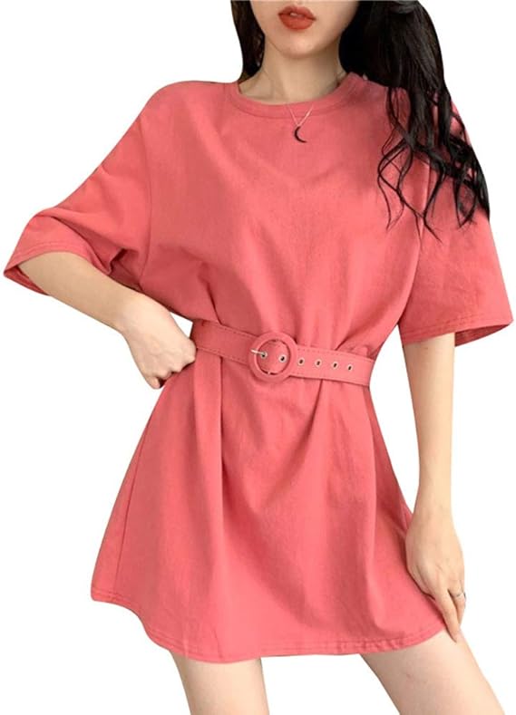 Amazon Co Jp ｊｑｂｆｌワンピース レディース Tシャツワンピース 半袖 ベルト付き ファッション Tシャツ ロング丈 チュニック 無地 かわいい 夏服 大きいサイズ 服 ファッション小物