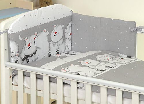 3 PCS PRO COSMO Baby Bedding Set to FIT COT & COT Bed - 100% Cotton (to fit cot Bed 140x70cm Mattress Size, Teddies Grey)