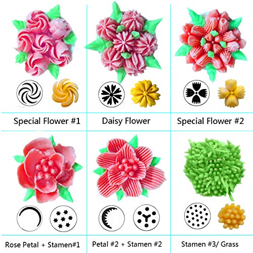 YIHONG Set of 20 Russian Piping Tips, Baking Supplies Cake Decorating Tips for Cookies Cupcake Birthday Party,20 Icing nozzles, 2 Leaf piping tips,1 Tri-coupler,1 Single-coupler - Thumbnail 2