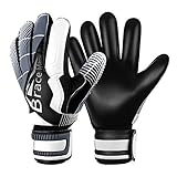 Goalie Goalkeeper Gloves for Youth and Adult, with Strong Grip and Finger Spines Protection, Black Latex Soccer Keeper Glove, Training and Match, Indoor and Outdoor