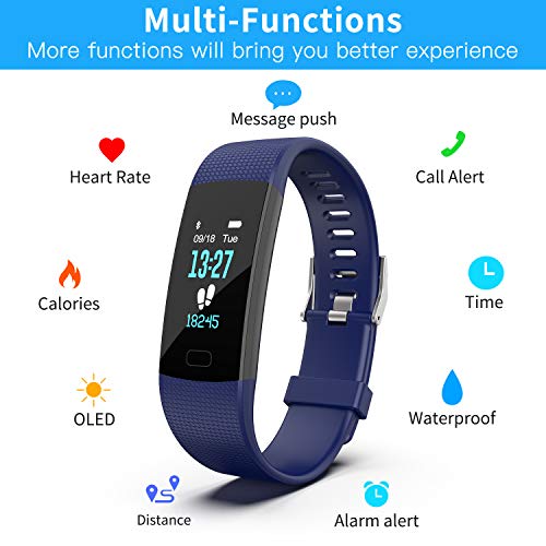 Apirka Fitness Tracker HR, Activity Tracker Watch with Heart Rate Monitor, IP67 Waterproof Pedometer. Sleep Monitor, Step Counter, Calories Counter for Women, Men, Kids (Blue)
