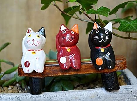 Amazon アジアン雑貨 バリ雑貨 3匹のバリ島招きネコ おしゃれ インテリア エスニック 置物 オブジェ 動物 アニマル 置物 オブジェ オンライン通販