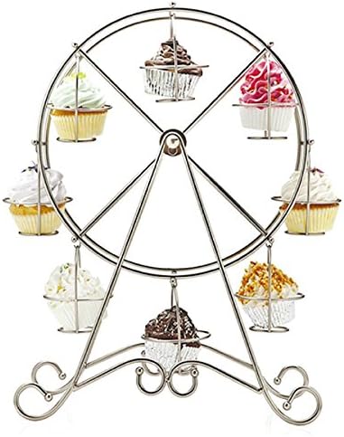 Auntwhale 32 x 44 Cm Ferris Wheel Cupcake Stand Creative Stainless Steel Wire Frame Dessert Carrier Display for Circus Party, Kids Birthday, Wedding and Carnival, Holder for 8 Cupcakes