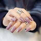 Bridalvenus 24PCS/Set False Nail Chic Smooth Purple Bridal Fake Nail Full Coverage Nail Tips - Pre-designed Nail Long Square with Glue and Adhesive Tab for women and girls