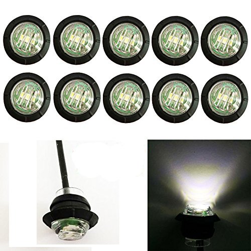 ” Purishion 10x 3/4″” Round LED Clearence Light Front Rear Side Marker Indicators Light for Truck Car Bus Trailer Van Caravan Boat, Taillight Brake Stop Lamp 12V (White)