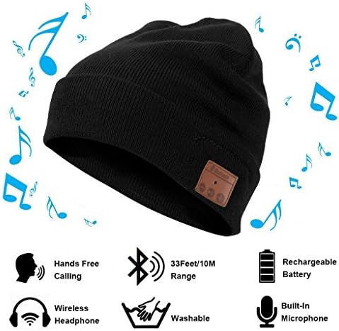 Bluetooth 4.1 Christmas Beanie Winter Hat Running Headphones Wireless Musical Knit Cap with Stereo Headsets &amp; Mic Unique Christmas Gifts Thick Warm hat for Women, Men, Boys and Girls (Black)
