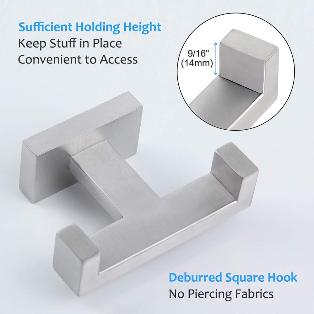 Double Towel Hook, Angle Simple SUS304 Stainless Steel Bath Towel Holder, Bathroom Double Robe Hook, Hand Towel Hanger Wall Mount, Brushed Nickel - - 