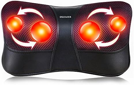 Ousaier Shiatsu Shoulder Neck Back Massage Pillow with Heat, Deep Kneading Massager for Cervical,Shoulder,Waist,Muscle Pain Relieve,Stress Relax at Home Office and Car-Black