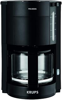 Krups F30908 ProAroma Filterkaffeemaschine mit Glaskanne | 1,25L Füllmenge | 10-15 Tassen | 1050W | Schwarz