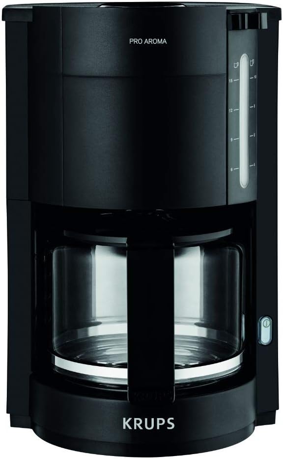 Krups F30908 ProAroma Filterkaffeemaschine mit Glaskanne | 1,25L Füllmenge | 10-15 Tassen | 1050W | Schwarz