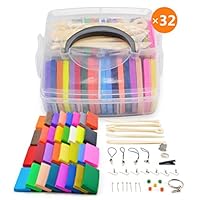 [Storage Box] 32 Blocks Polymer Clay Set, Colorful DIY Soft Craft Oven Bake Modelling Clay Kit, with Tools and Accessories