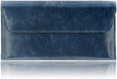 DrawingIQ Men's Genuine Leather Wallet Long Slim Removable Card Holder Wallet Blue