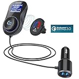 Bluetooth FM Transmitter with One Button Control,Acekool Wireless Radio Adapter Hands-free Car Kit with QC3.0 and Smart Dual USB Ports, TF Card Mp3 Player (Air Vent Holder Include)