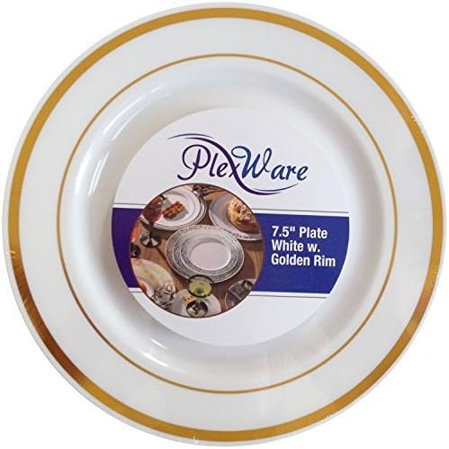 Plexware White Plastic Plates With Golden Rim 7.5 Inch-Total 120 Plates by Plexware