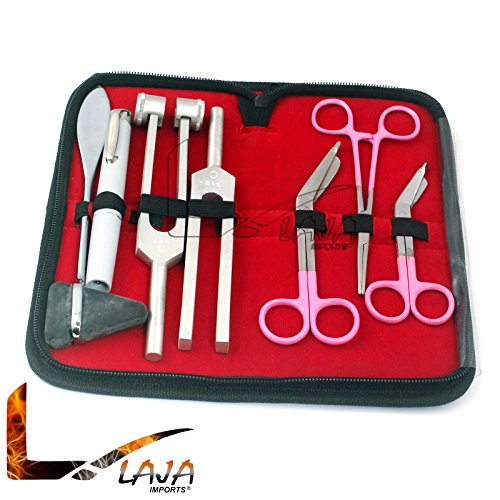 LAJA Imports New Premium Set of 7 Pcs Reflex Percussion Taylor Hammer + Penlight +Tuning Fork C 256 + C 512 + Bandage Scissors 5.5" & 4.5" + Hemostat Forceps 5.5"