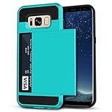Galaxy S8 Plus Case, Anuck Slide Cover Galaxy S8 Plus Wallet Case [Card Pocket][Hard Shell] Shockproof Armor Rubber Bumper Case With Slidable Card Slot Holder for Samsung Galaxy S8 Plus - Light Blue